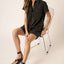 Robe Chemise à Manches Courtes avec Détails de Bouton et Col