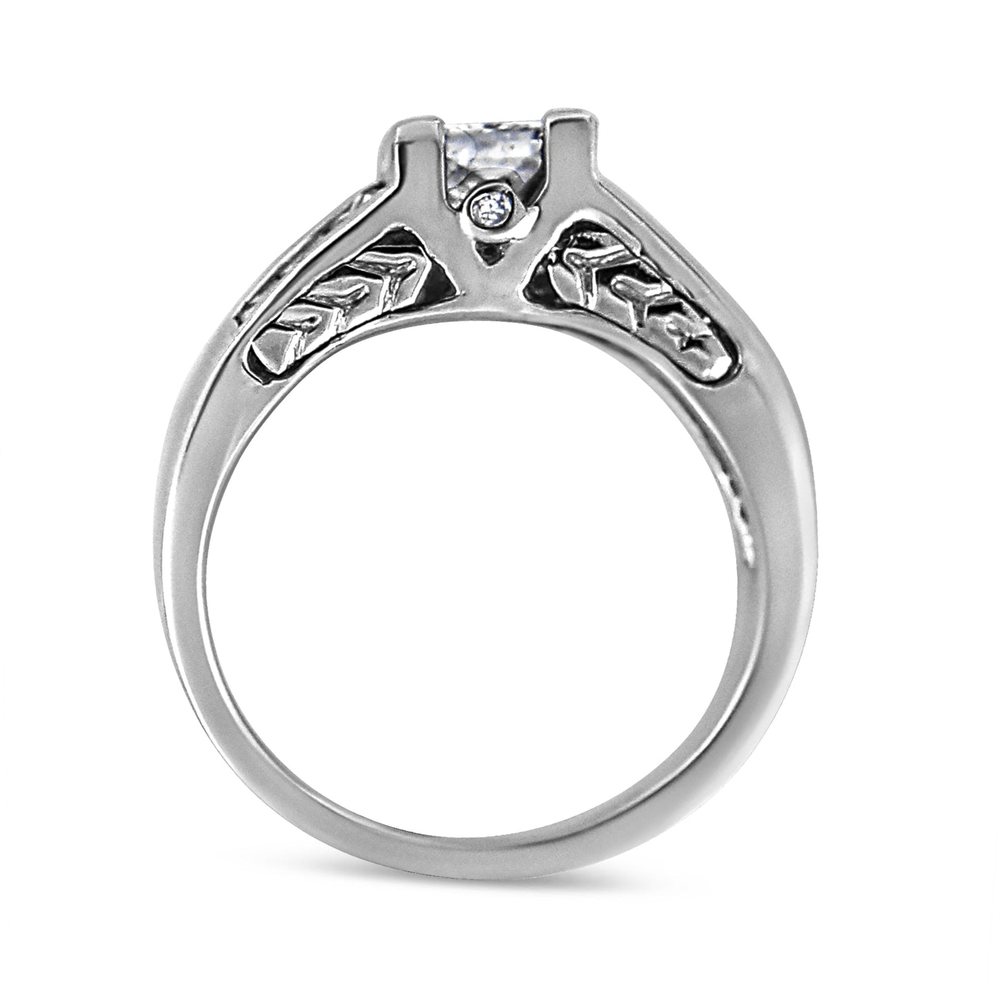 Anillo de Compromiso de Diamante Cortado Princesa en Oro Blanco de 14K - Talla 7