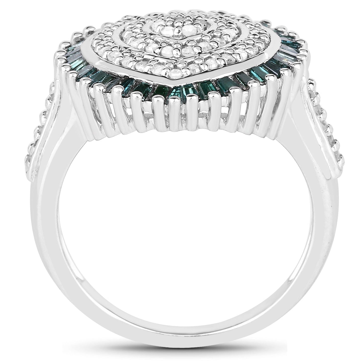 0.74 Carat Genuine White and Green Diamond Sterling Silver Ring