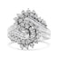 Bague cocktail en or blanc 10K avec diamants ronds et baguette - Taille 7