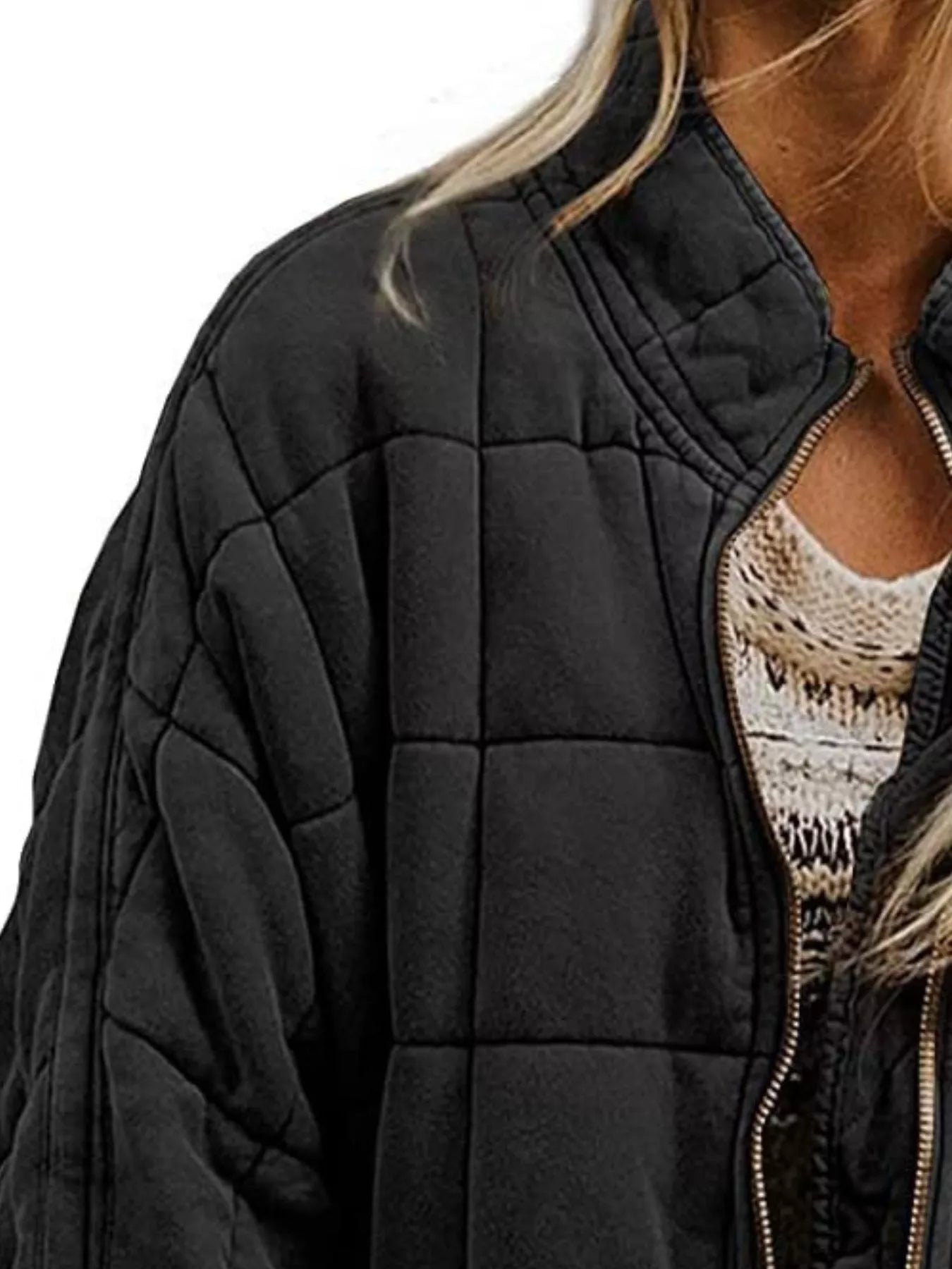 Plus Size Full Zip Quilted Bomber Jacket