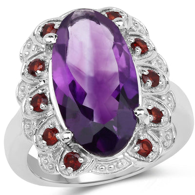 6.40 Carat Genuine Amethyst and Garnet Sterling Silver Ring