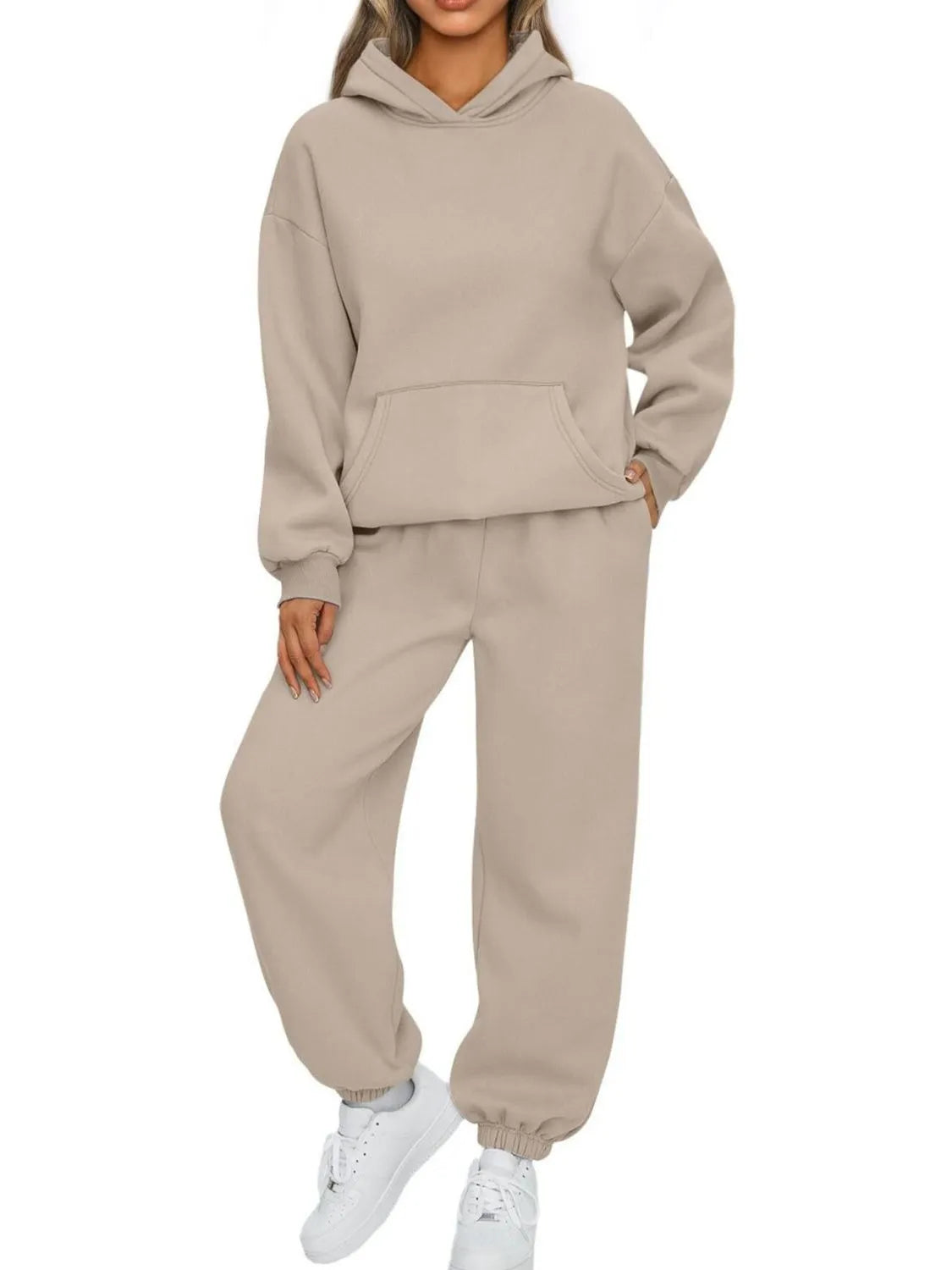 Plus Size Kangaroo Pocket Hoodie and Joggers Set