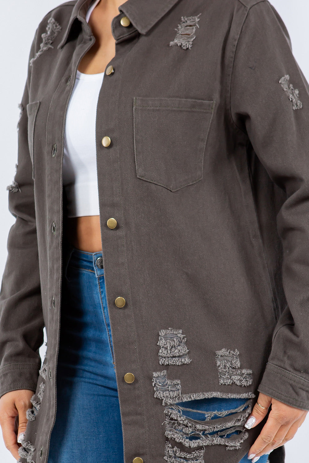 Chaqueta de Manga Larga con Botones American Bazi Desgastada