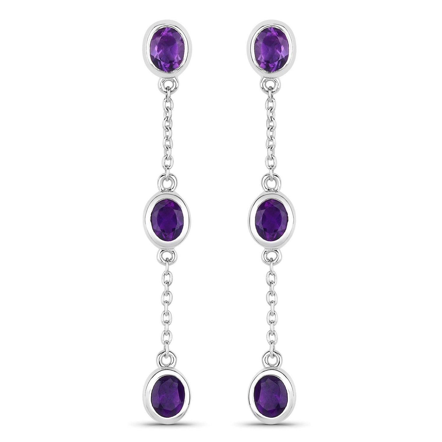 Boucles d'oreilles en argent sterling .925 avec améthystes véritables de 2,04 carats