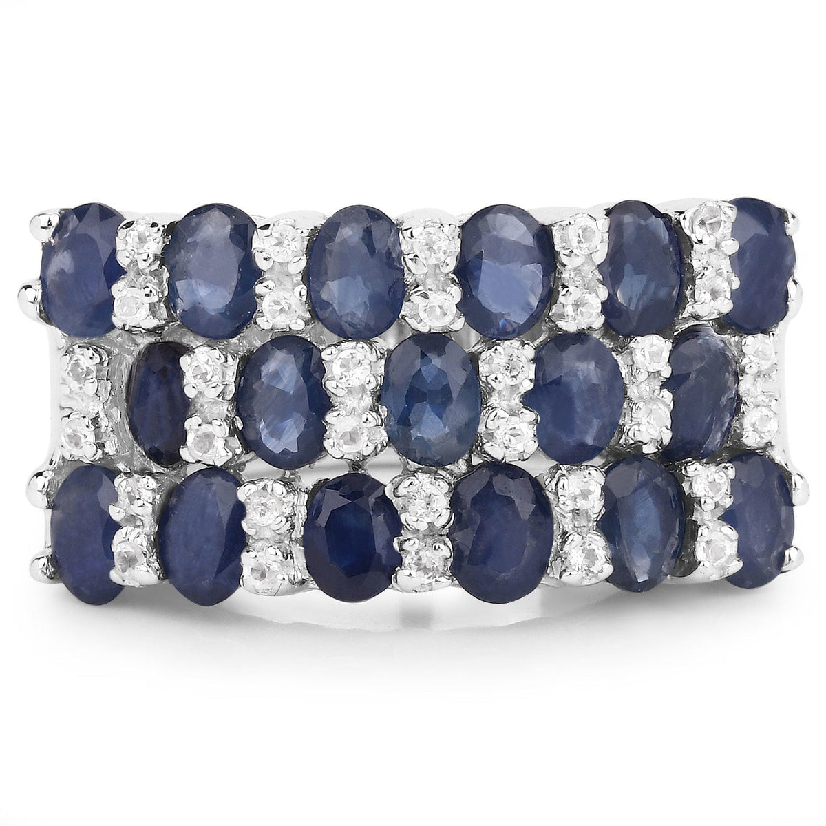 3.66 Carat Blue Sapphire & White Topaz Sterling Silver Ring