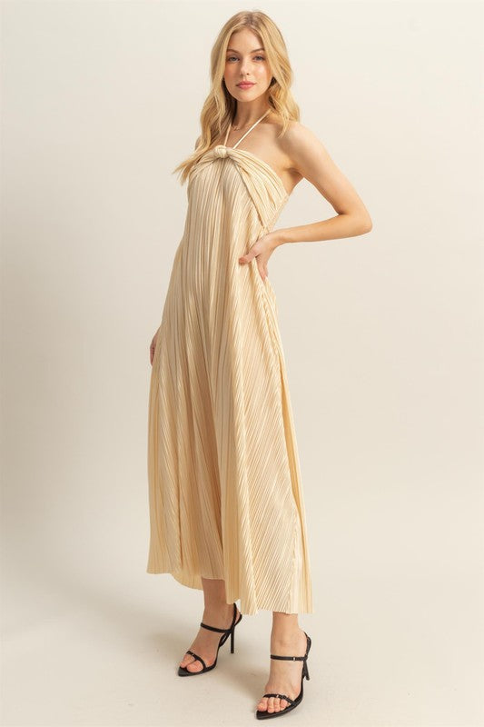 Elegant Knotted Detail Halter Neck Maxi Dress
