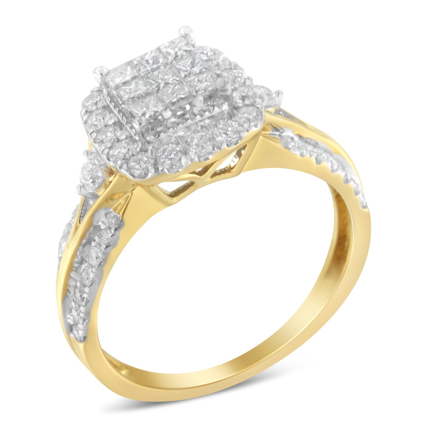 10K Yellow Gold 1.0 Cttw Diamond Composite Cushion Halo Engagement Ring