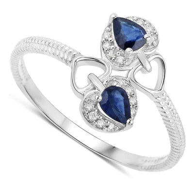 0.34 Carat Blue Sapphire & Diamond 14K White Gold Engagement Ring