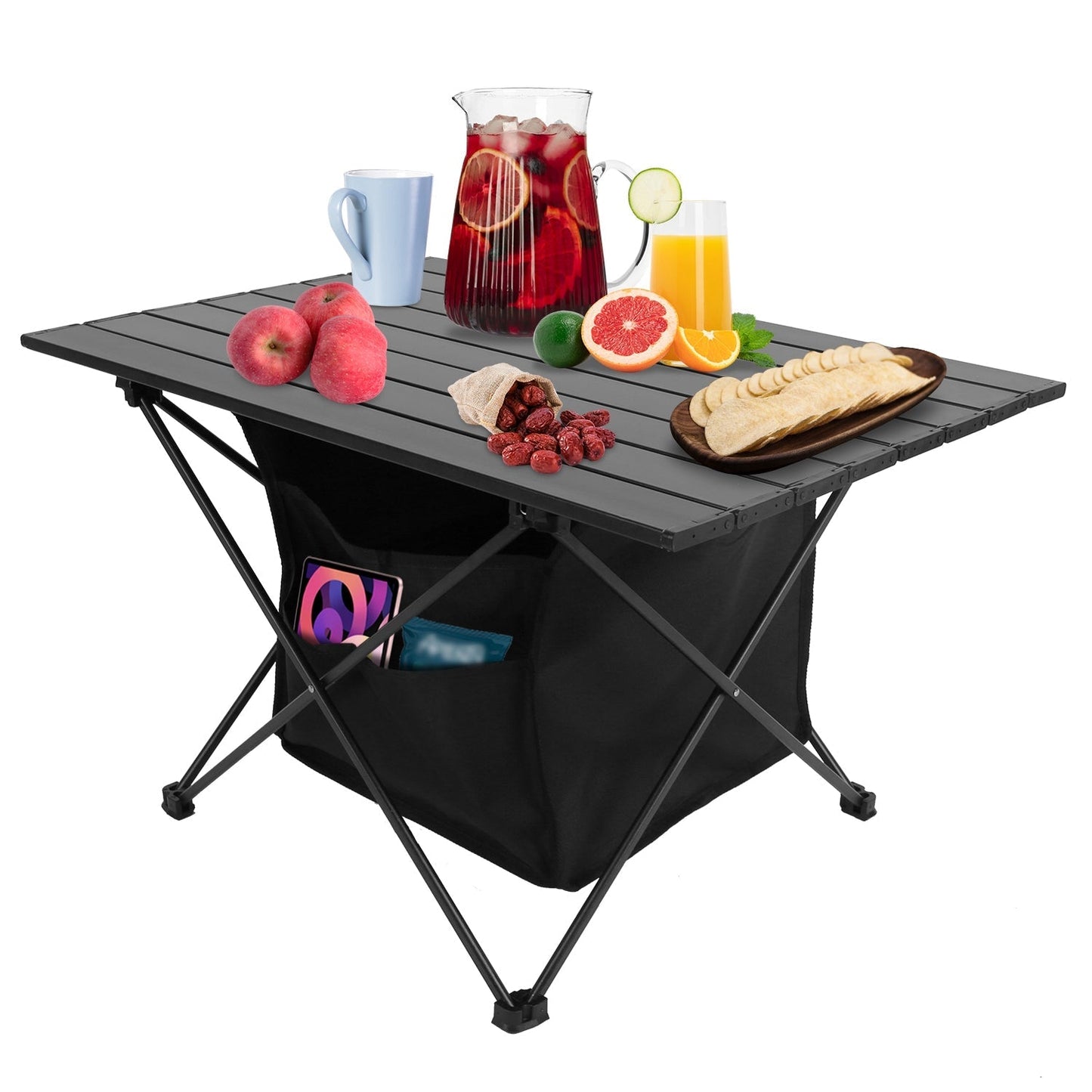 Foldable Camping Table with Storage Basket - Portable Aluminum Alloy