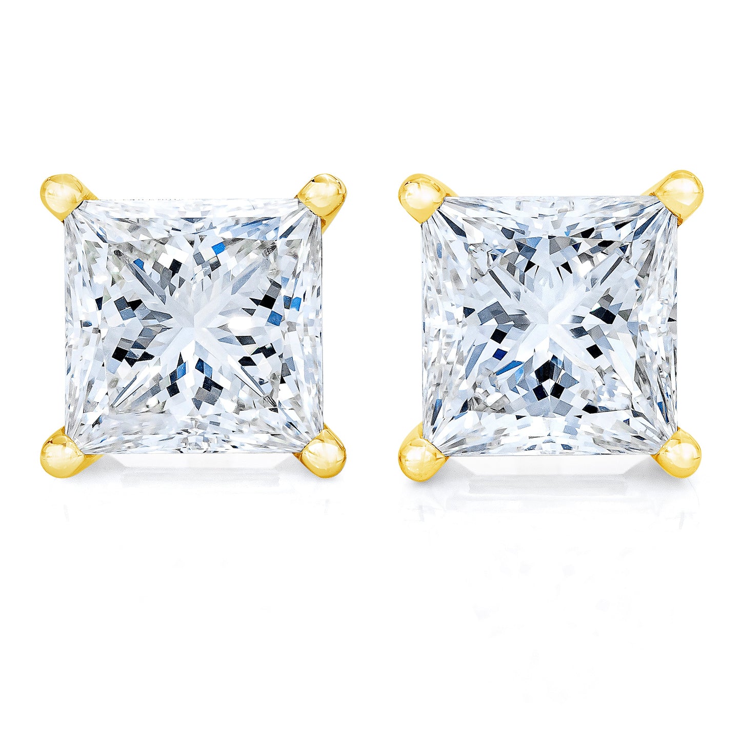Boucles d'oreilles en diamant solitaire taille princesse en or jaune 14K