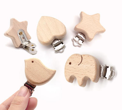 Premium Beech Wood Pacifier Clip - Cute Elephant & Heart Design