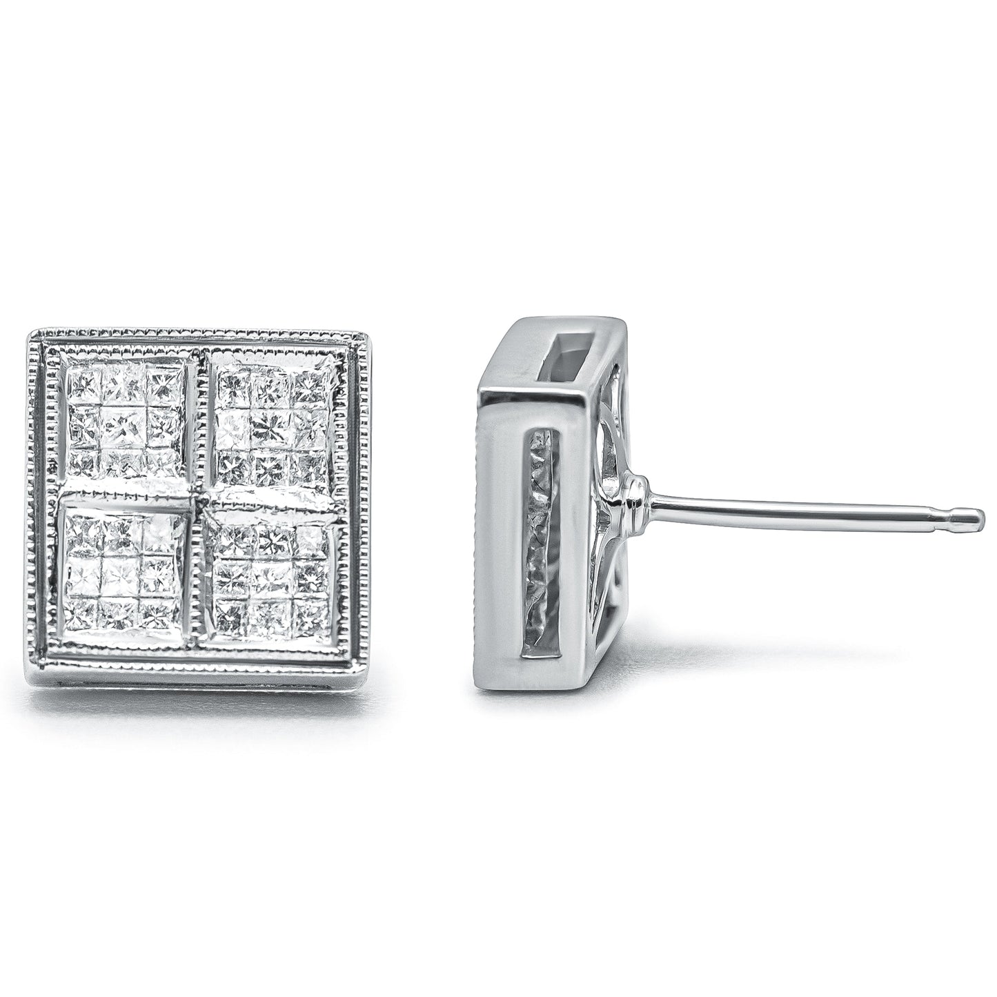 Boucles d'oreilles en diamant composite en or blanc 14K