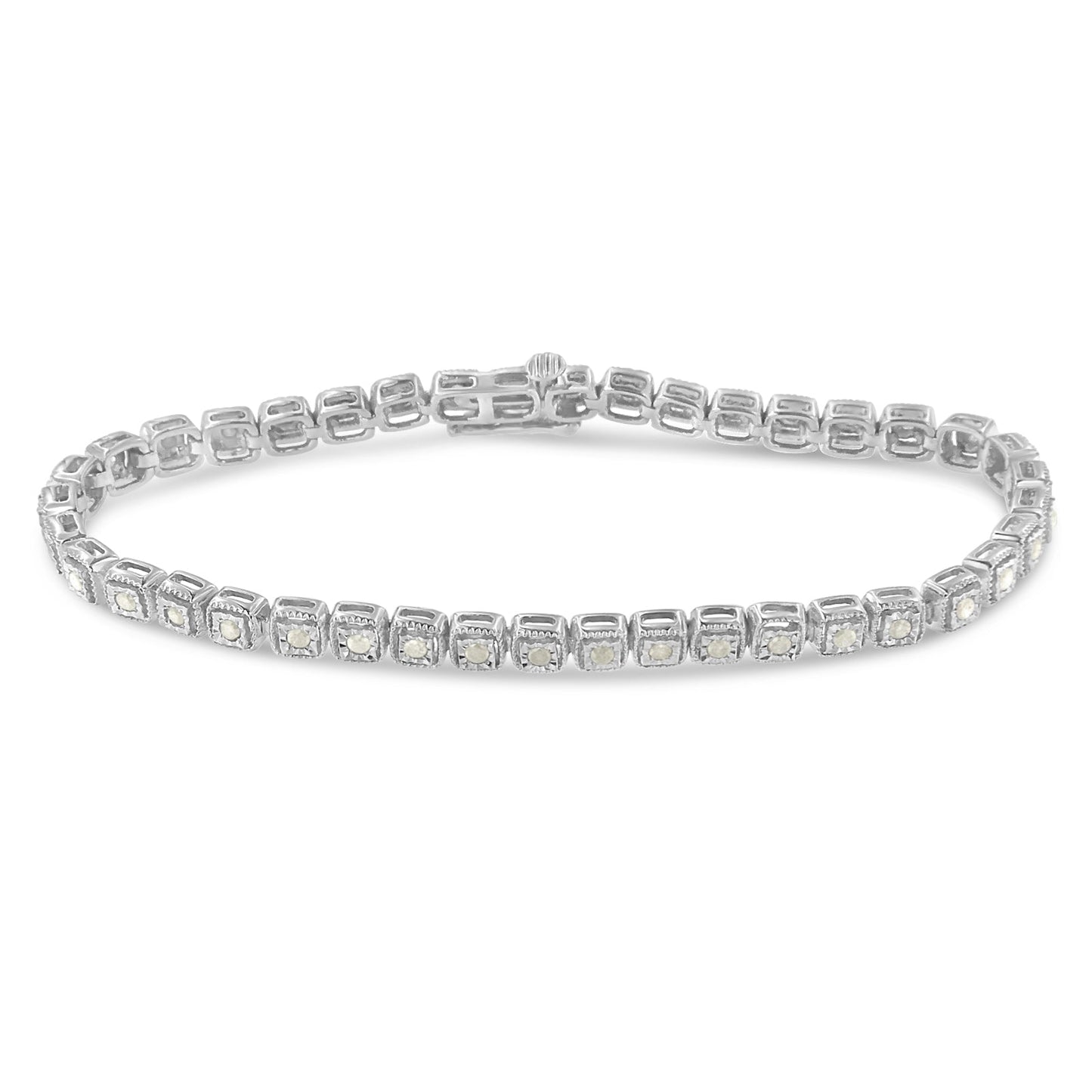 Bracelet de tennis Miracle-Set en argent sterling .925 avec diamants - 7"