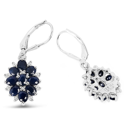 Boucles d'oreilles élégantes en saphir bleu de 3,94 carats et zircon blanc