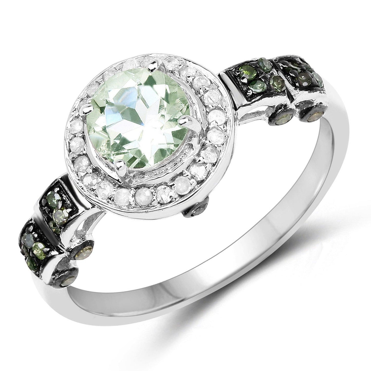 Anillo de Amatista Verde y Diamante de 1.07 Quilates en Plata Esterlina .925