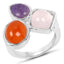 Bague en argent sterling avec quartz rose, cornaline et charoïte de 5,21 carats