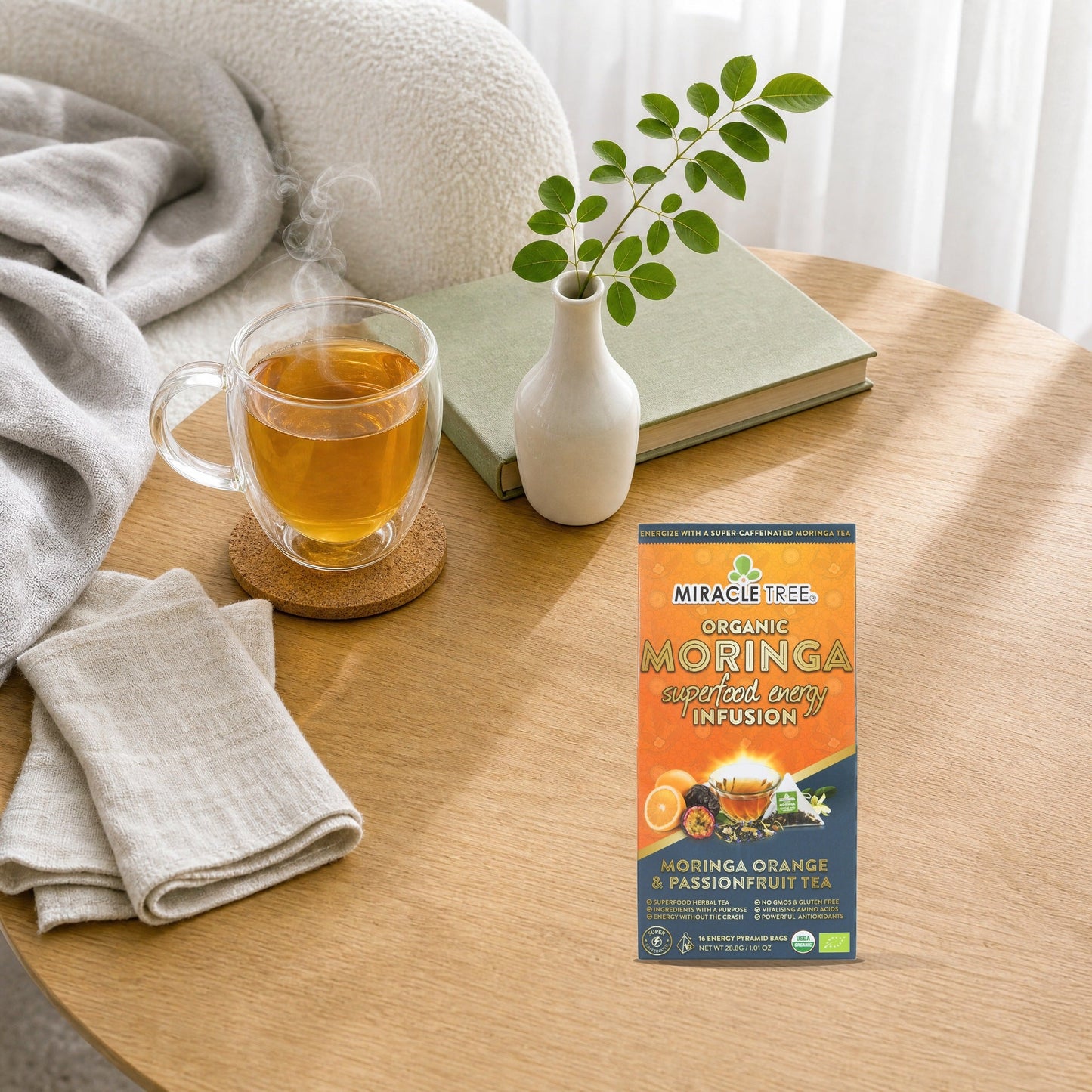 Thé énergisant Moringa avec orange et fruit de la passion
