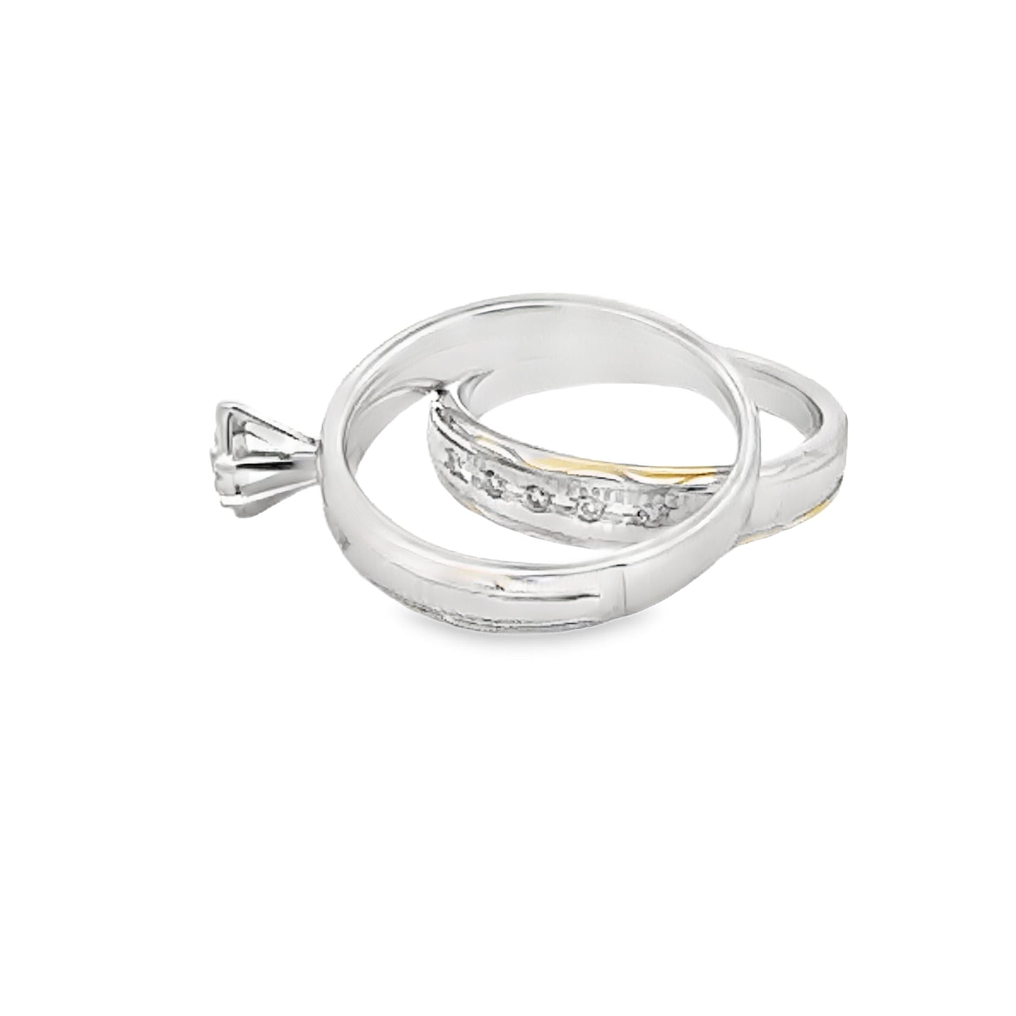 Conjunto de Anillos de Compromiso de Diamante Elegante en Plata de Ley y Oro de 14KT