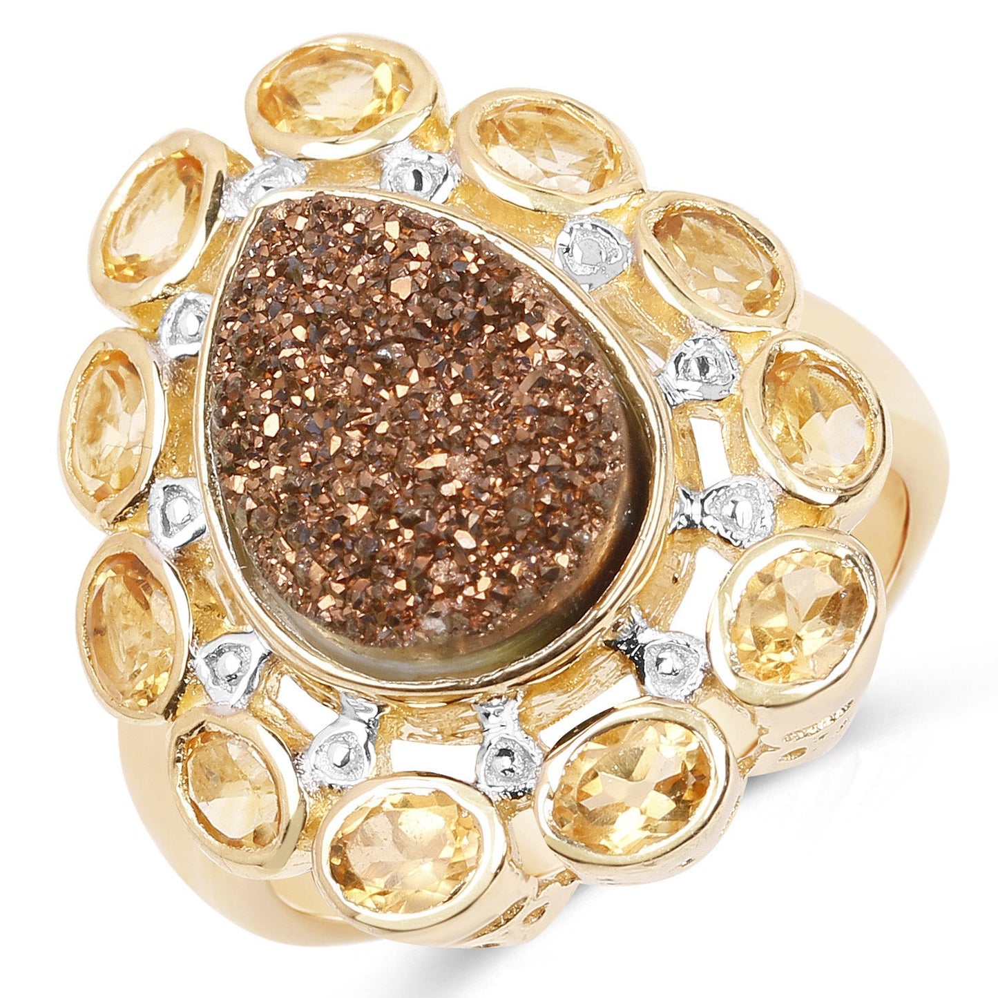 5.14 Carat Genuine Bronze Drusy and Citrine Sterling Silver Ring