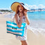 Embroidered Striped Beach Bag with Spacious Design