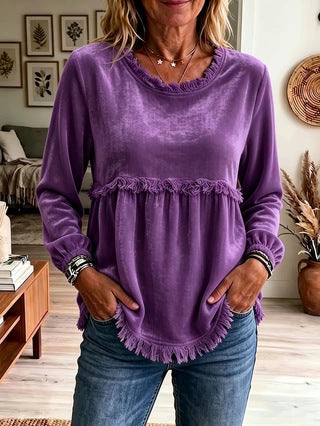 Haut Femme à Manches Amples en Dentelle et Patchwork