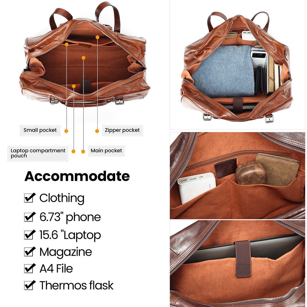 Sac de voyage en cuir rétro à main grande capacité