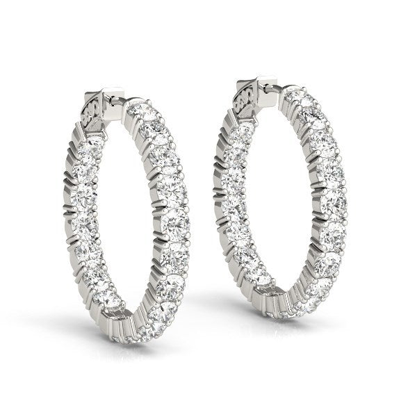 Pendientes de aro de diamante de doble cara en oro blanco de 14k