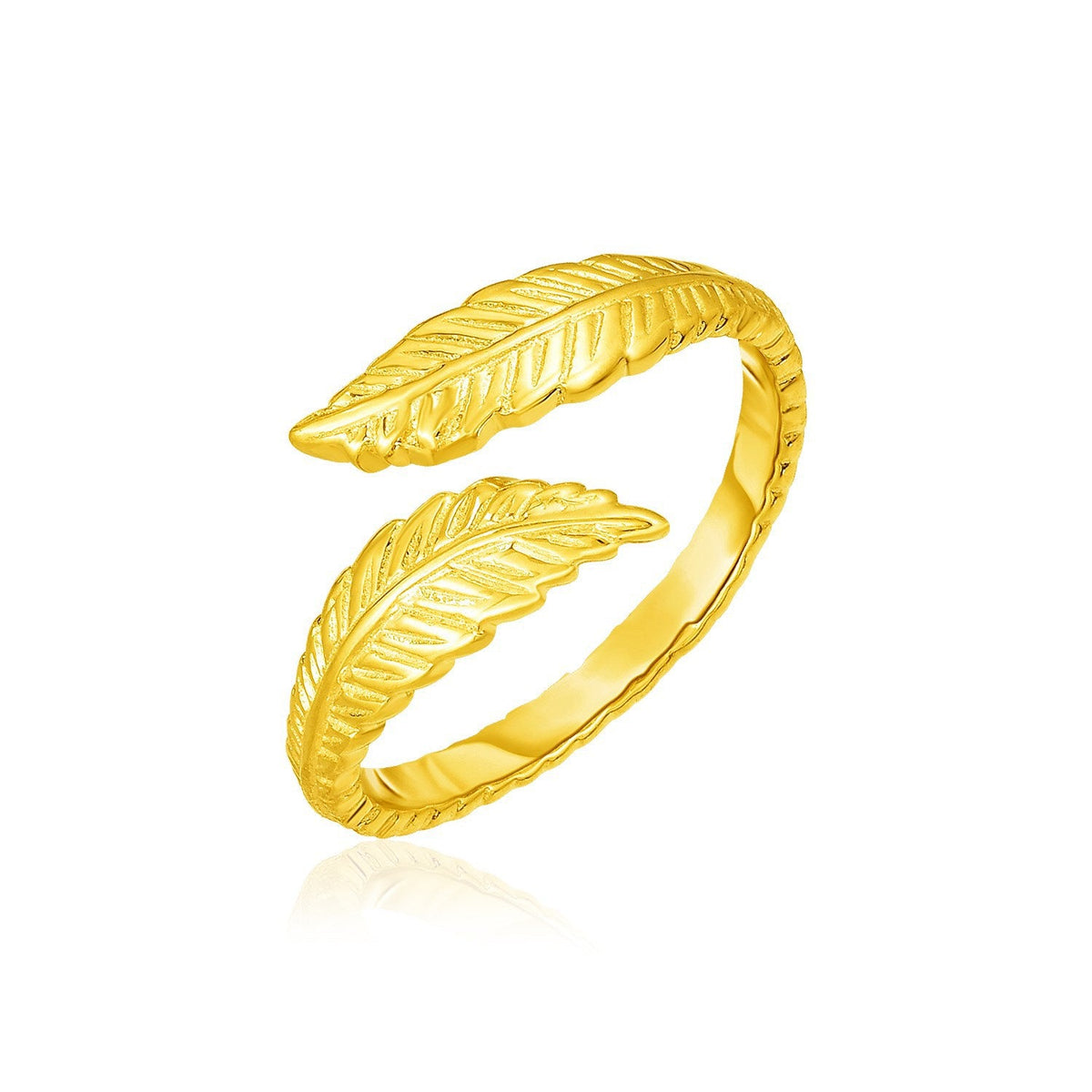 Anillo de dedo estilo bypass de oro amarillo de 14k con hojas