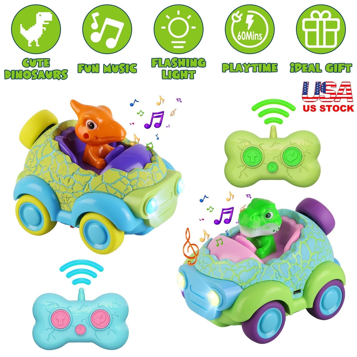 GBruno 2-Pack Dinosaur Remote Control Cars