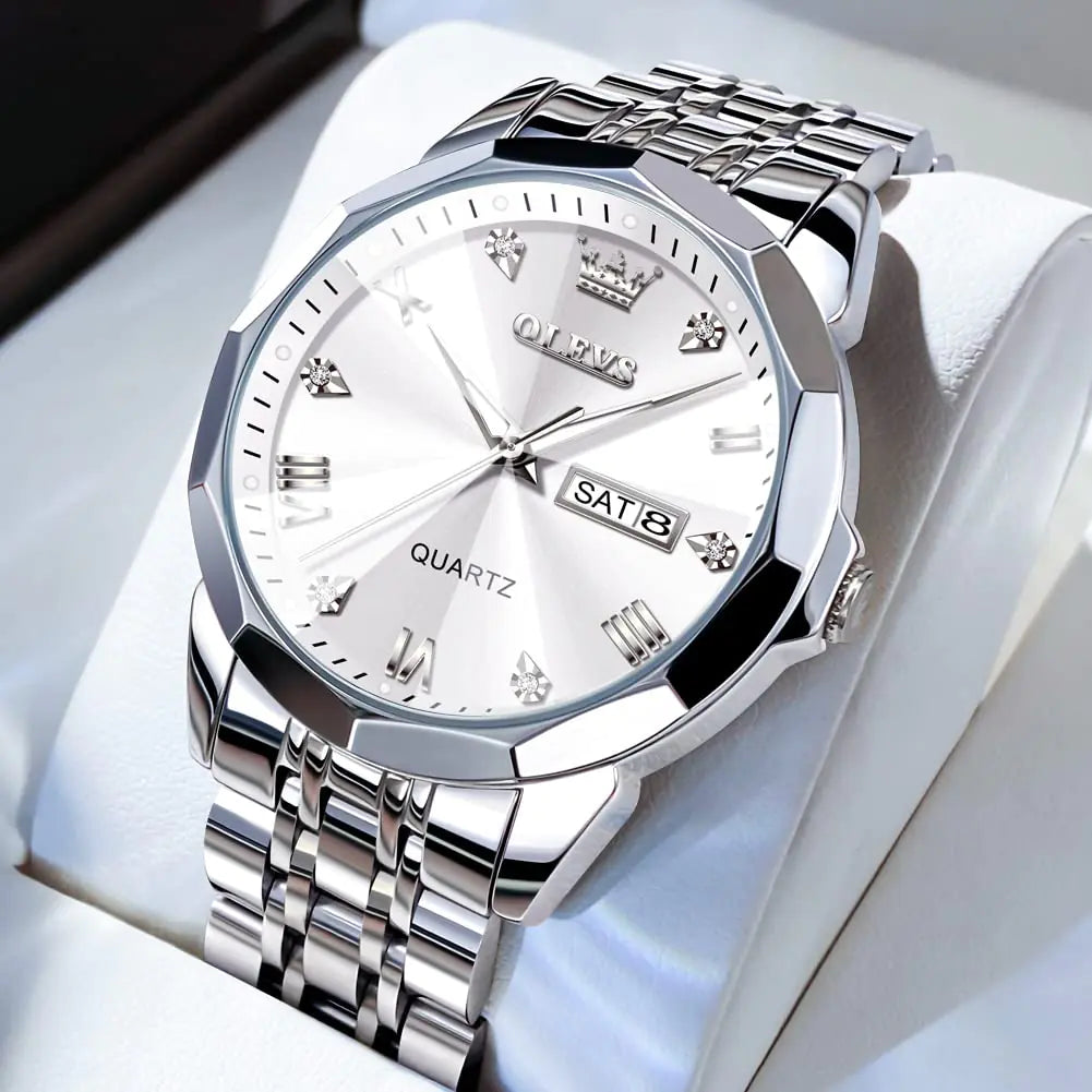 Montre analogique de luxe OLEVS pour homme en deux tons avec diamants
