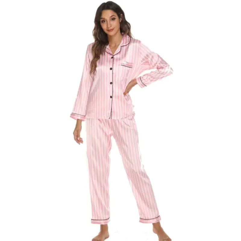 Ensemble de Pyjama en Satin de Soie Rayé Élégant pour Femmes