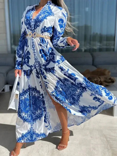 Robe Chemise Longue Élégante à Col V pour Bureau