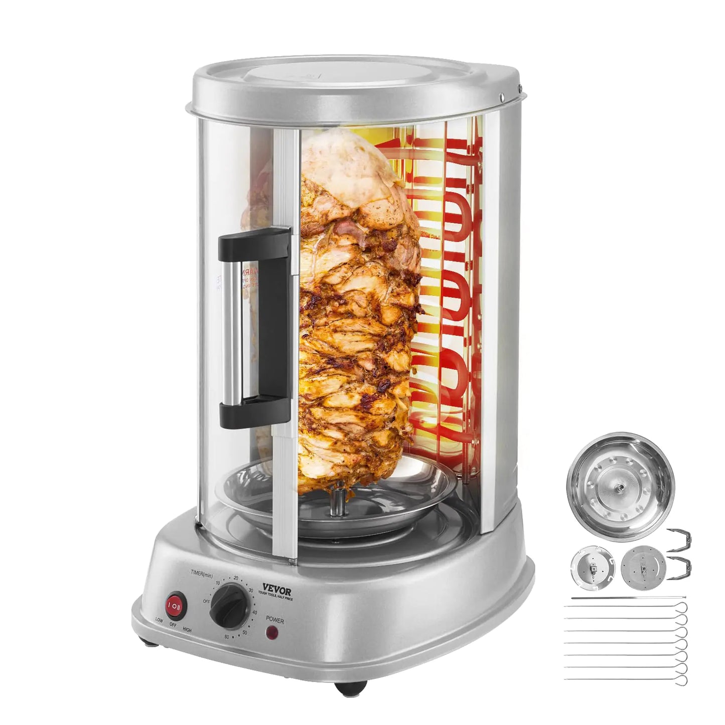 Máquina de Parrilla Shawarma Eléctrica VEVOR - Rotisserie de Acero Inoxidable Premium