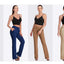 Pantalones de punto acampanados para mujer con bolsillos laterales