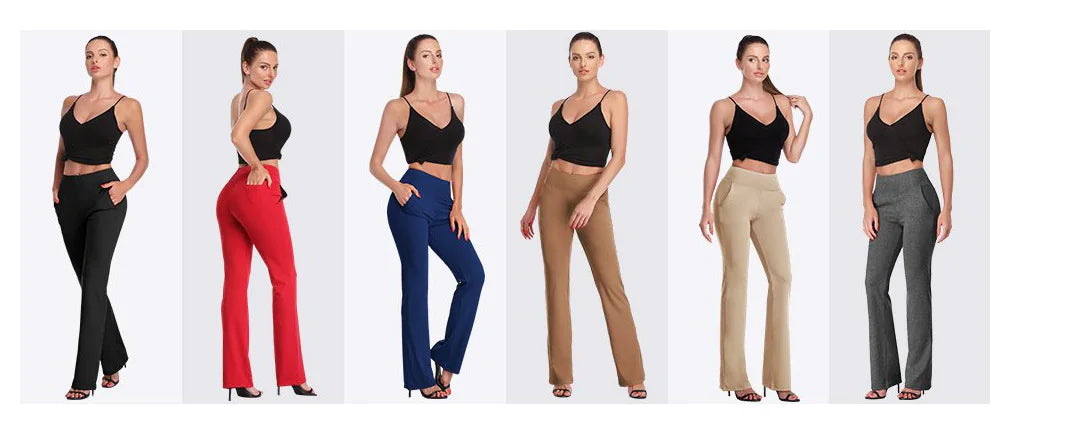Pantalones de punto acampanados para mujer con bolsillos laterales