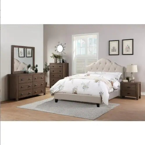 Lit Queen Size Contemporain avec Tête de Lit Réglable en Brun Clair