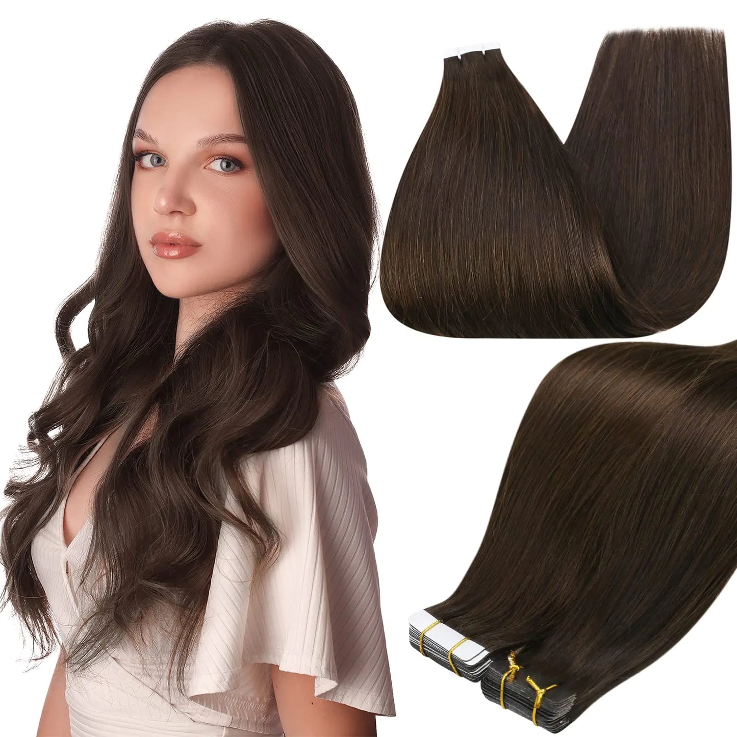 Extensiones de Cabello Tape-In Premium - Castaño Oscuro Remy