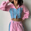Conjunto de Cárdigan y Pantalones de Sudadera en Color Block Casual
