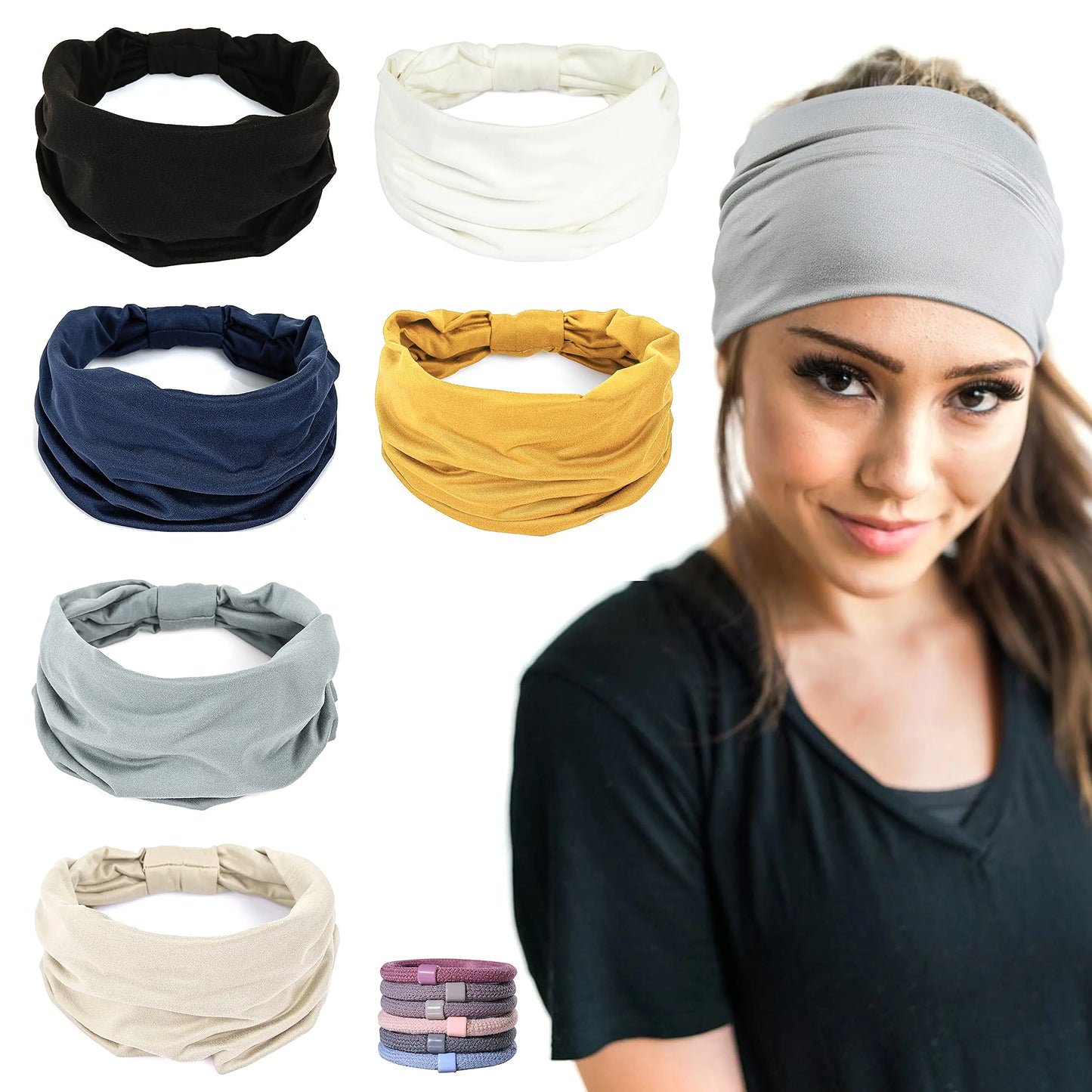GILI 6 Pack Wide Headbands for Women - Non Slip Cotton Hair Bands
