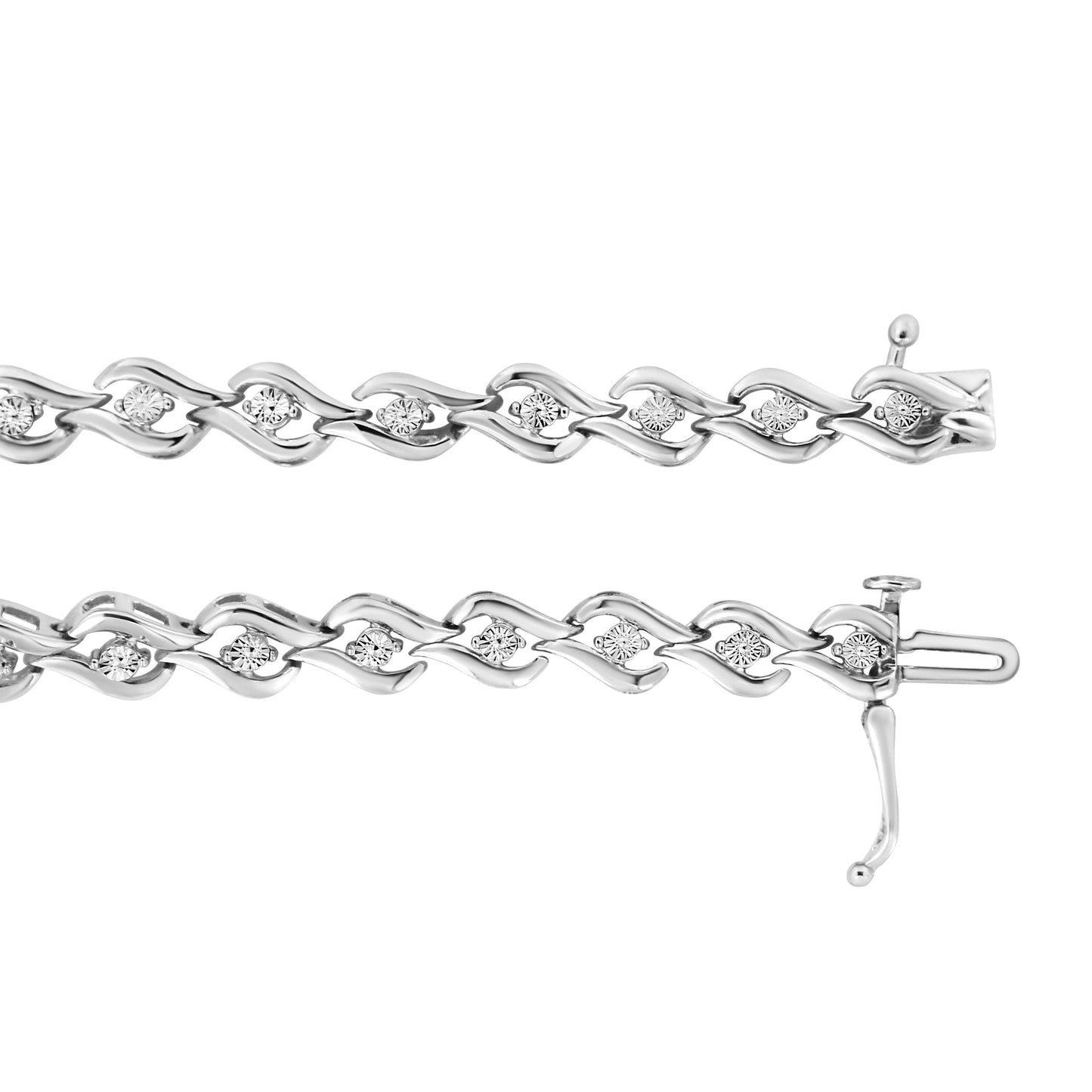 Bracelet en argent sterling .925 avec diamants taille ronde Links of Flame - 7,25"