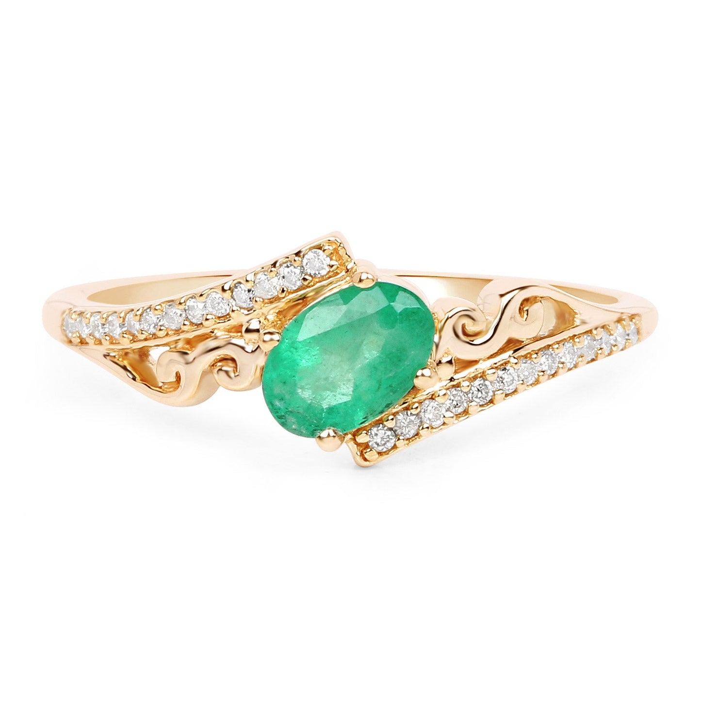 0.51 Carat Zambian Emerald & Diamond 14K Yellow Gold Engagement Ring