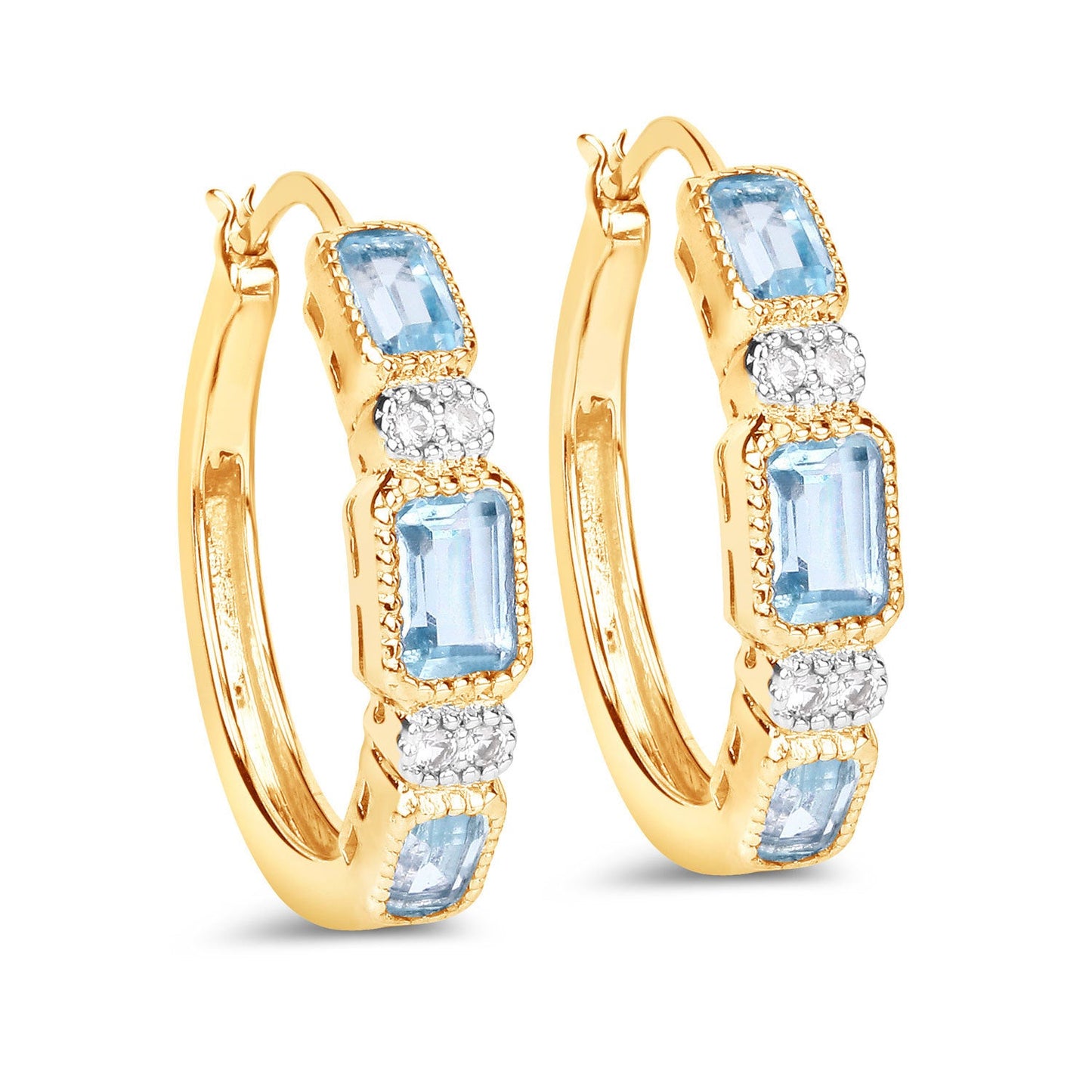 2.66 Carat Genuine Blue Topaz & White Topaz Sterling Silver Earrings