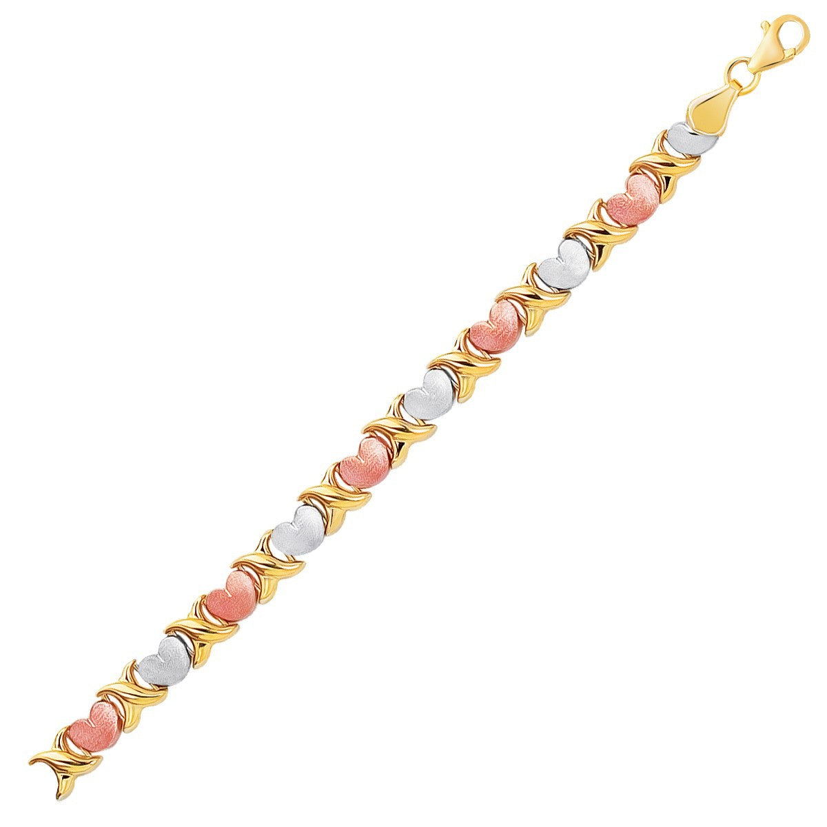 Bracelet en Or Tri-Color 14k avec Cœur Satiné