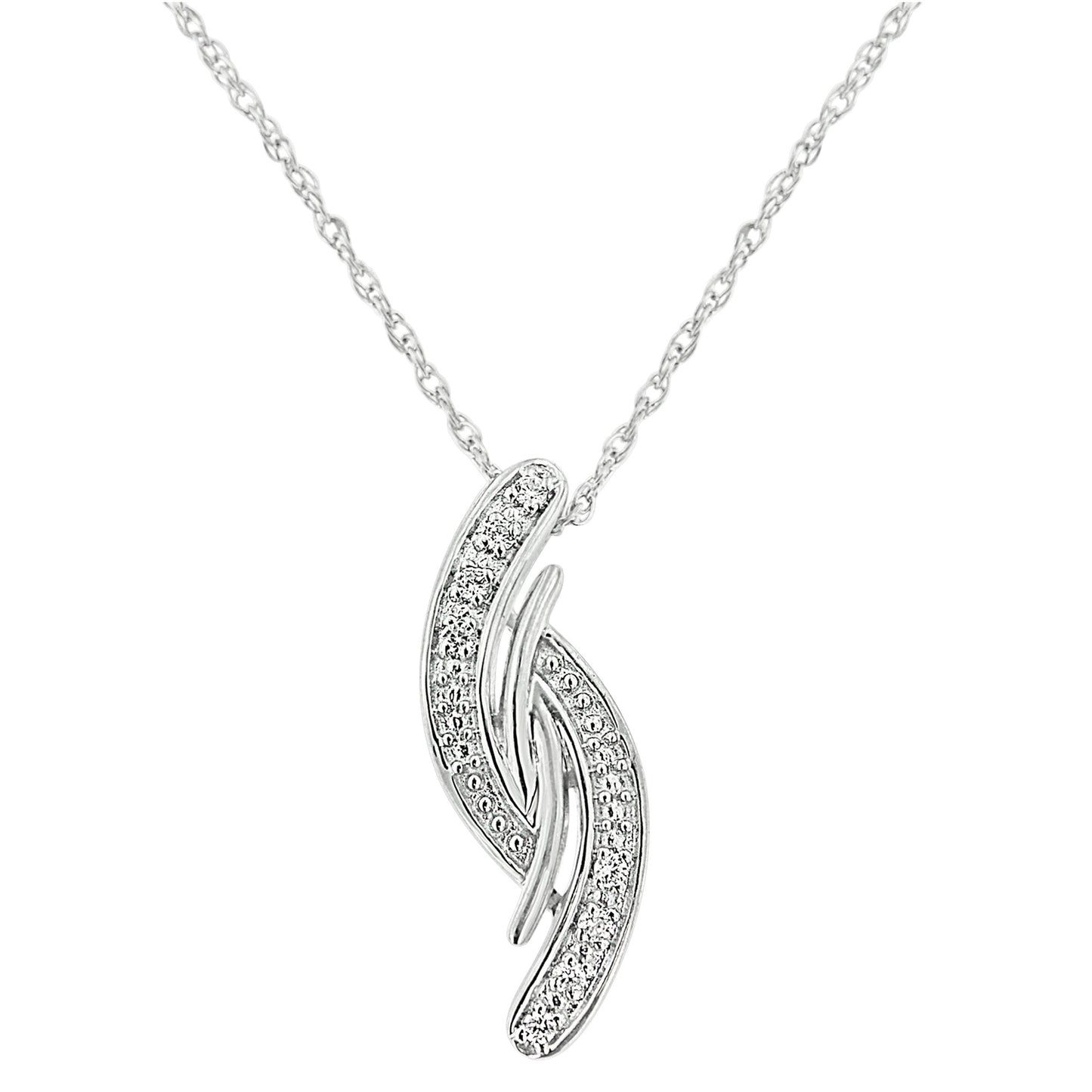 Collier Pendentif Courbe Bypass en Argent Sterling .925 avec Accent de Diamant