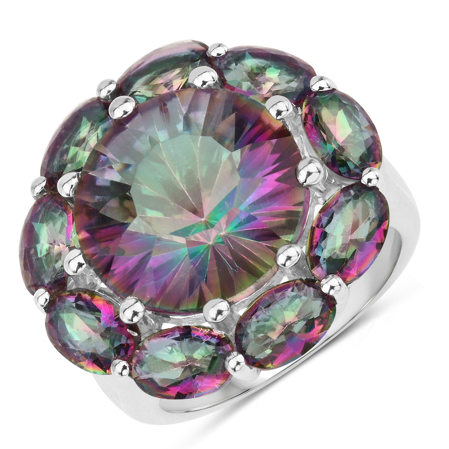 Bague en argent sterling avec quartz arc-en-ciel de 11,45 carats