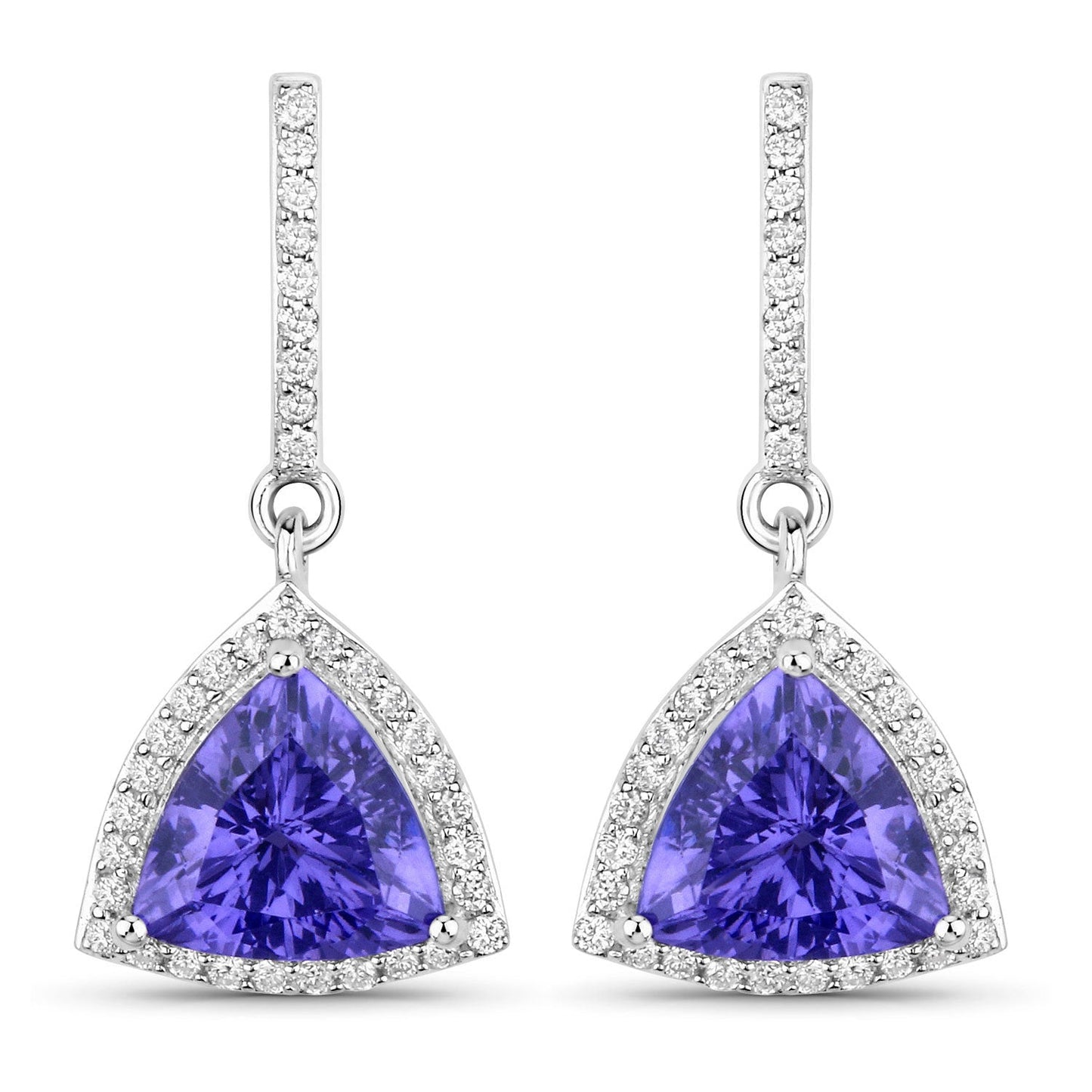 3.86 Carat Genuine Tanzanite and White Diamond Earrings in 14K White Gold