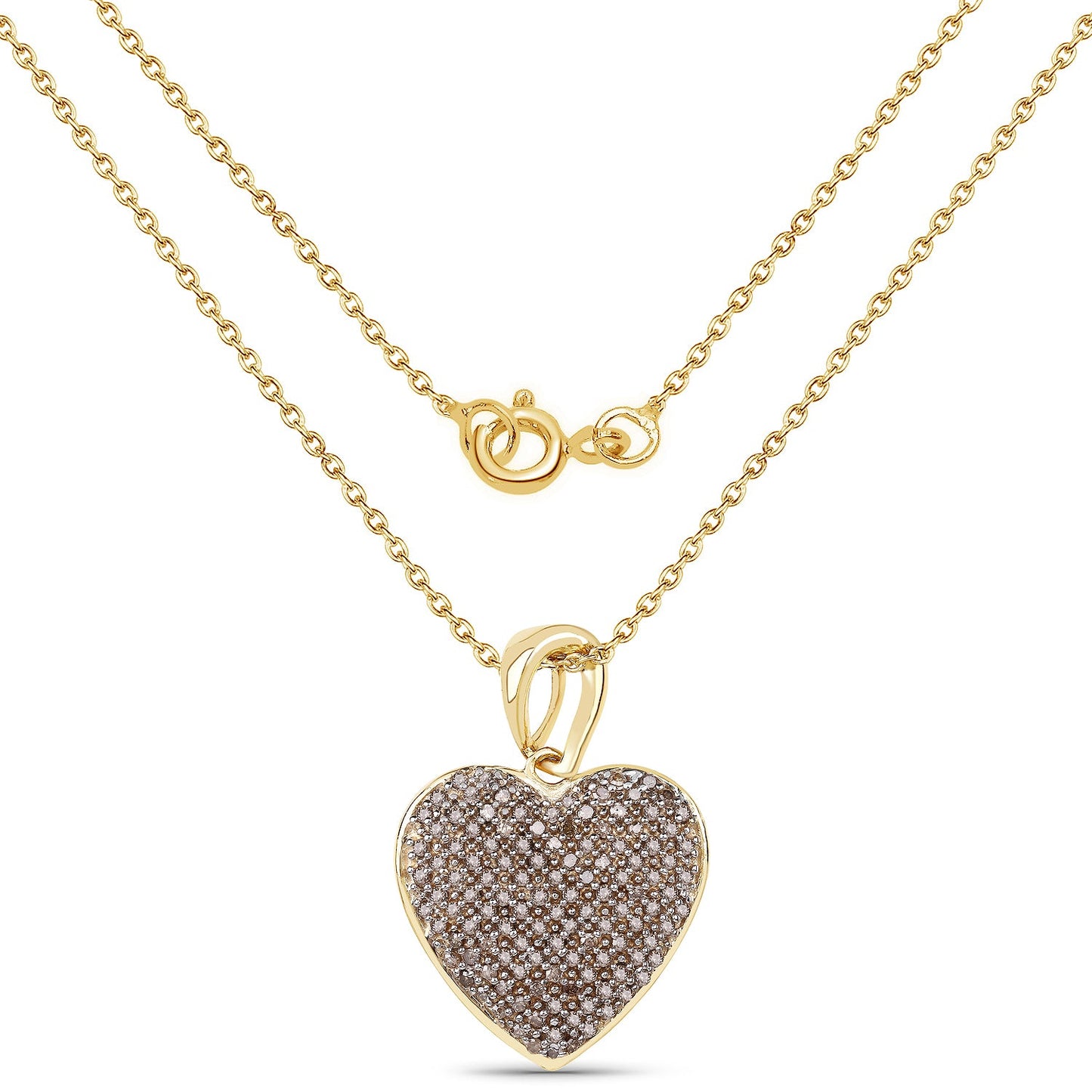 Pendentif en forme de cœur plaqué or jaune 14K avec diamants champagne