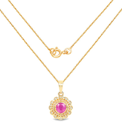 0.59 Carat Ruby and Diamond 14K Yellow Gold Pendant