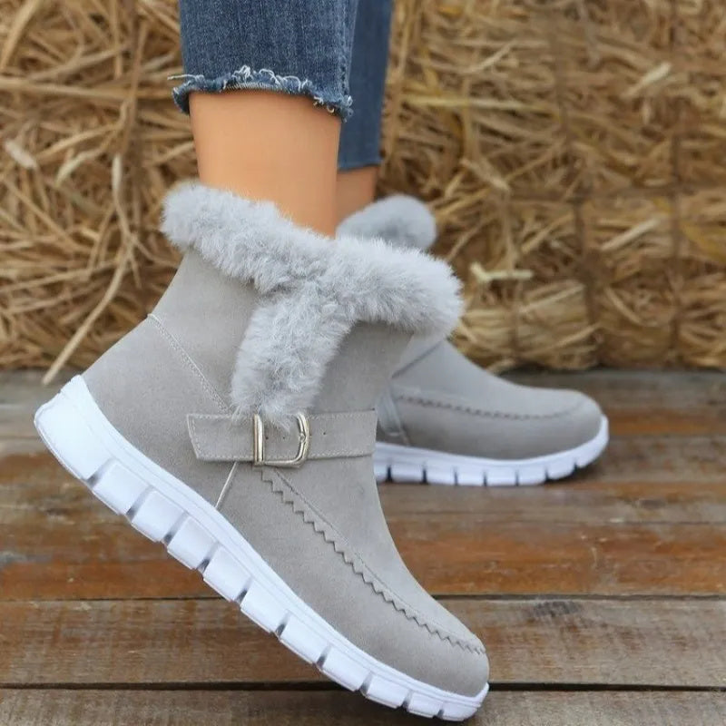 Stylish Plush Ankle Boots with Buckle Design for Women